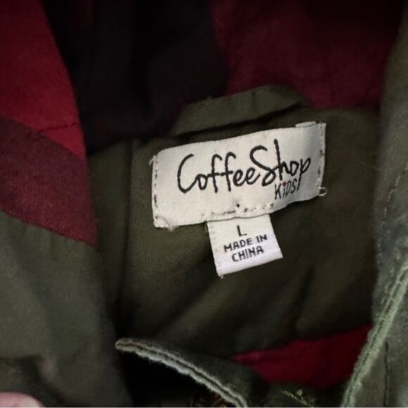 Coffe Shop Kids Olive Green Twill Hooded
Utility Jacket Size L (14) - Picture 9 of 9